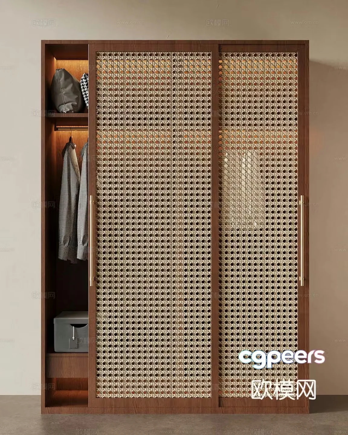 Middle-aged wind wardrobe rattan wardrobe 3d model