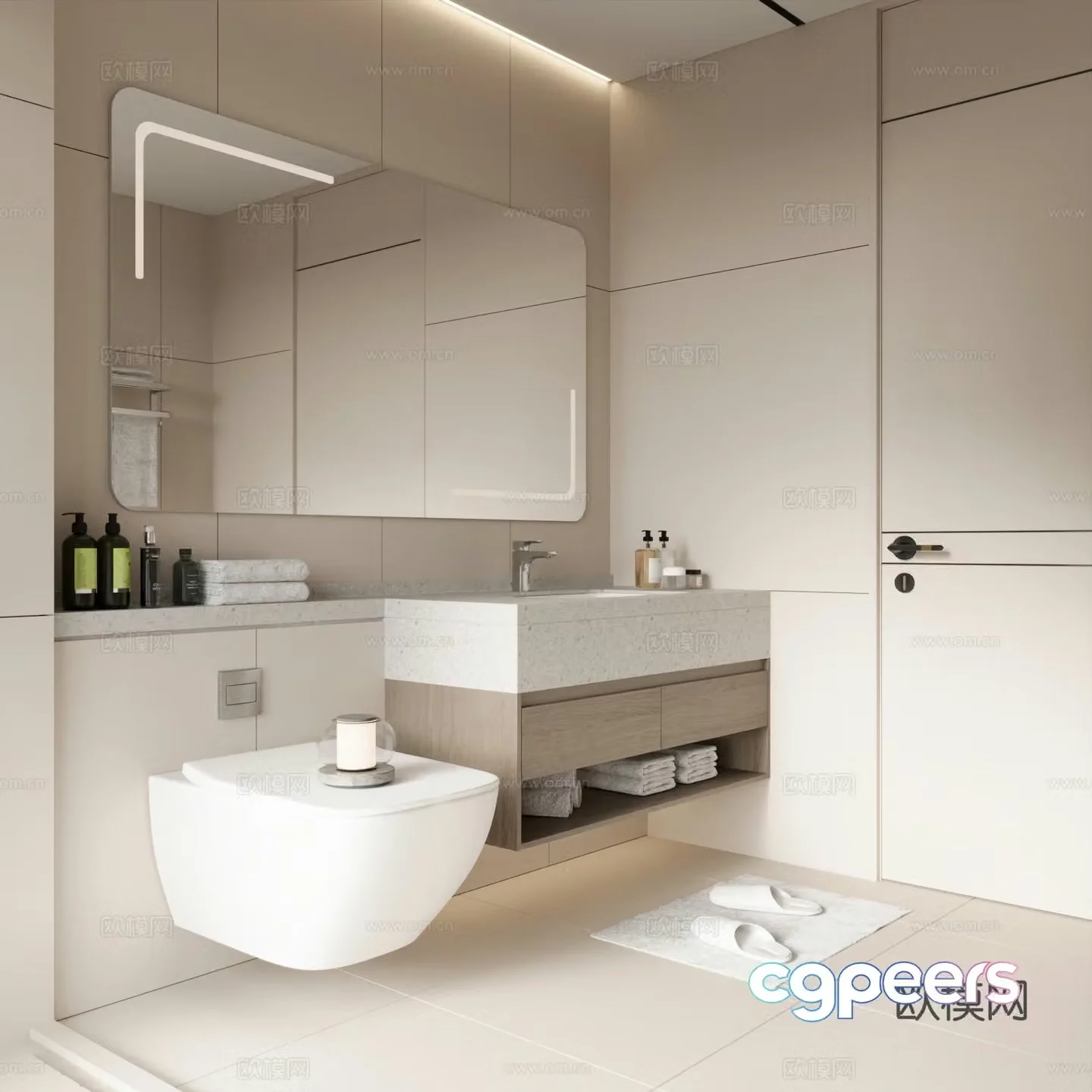 Modern cream bathroom bathroom room bathroom cabinet 3d model