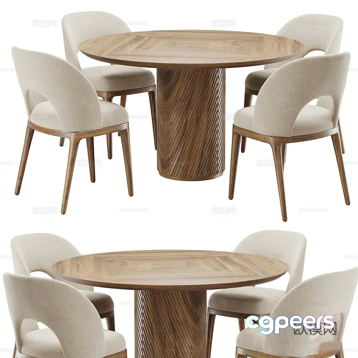 New Chinese round dining table and chair combination 3D model