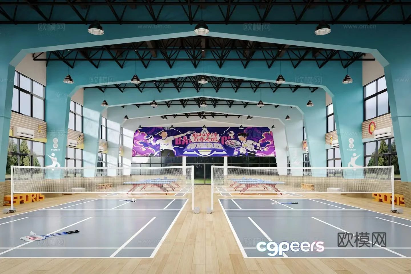 Modern school sports hall badminton table tennis hall 3d model