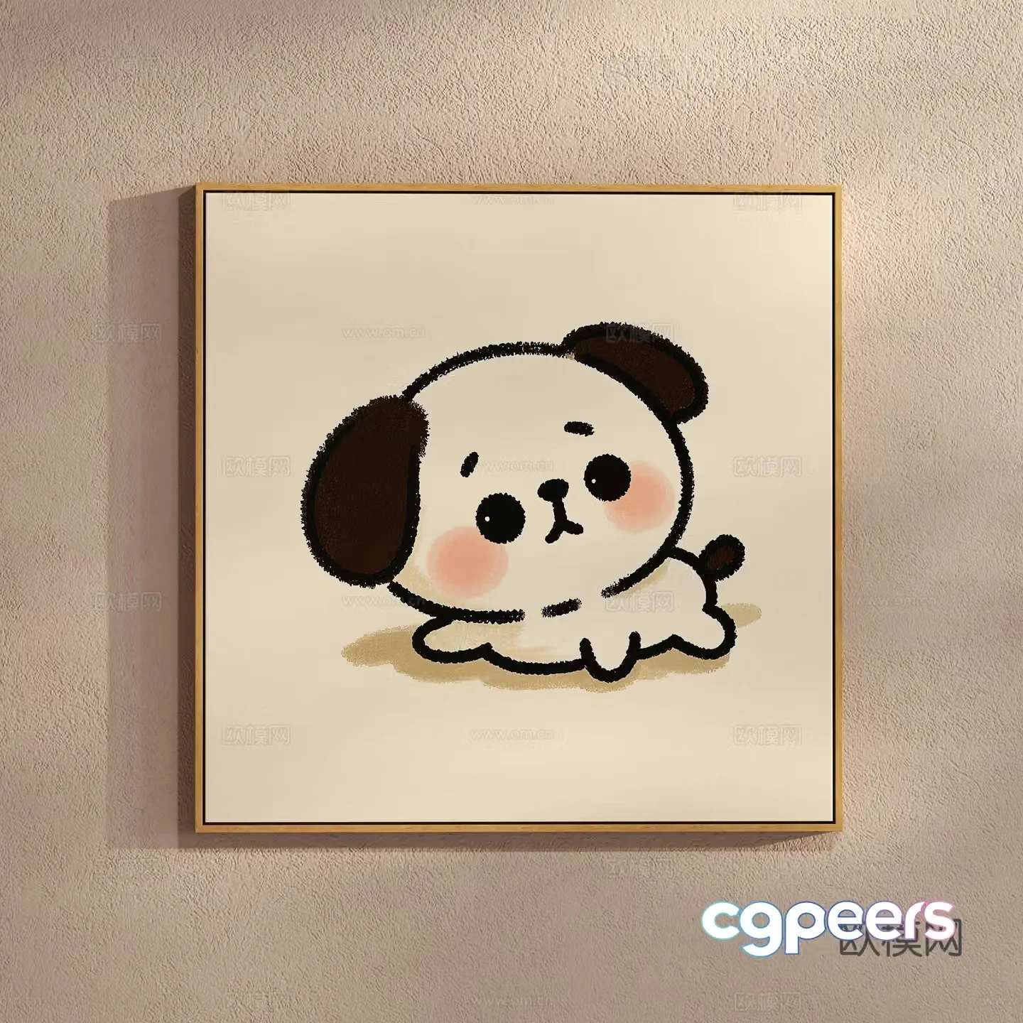 Cream style simple painting cartoon children’s painting puppy hanging painting 3d model
