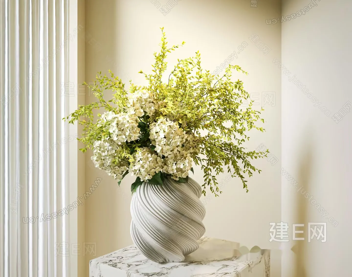 A White Vase With A Floral Arrangement 3D Model – 17386 – VRAY Render