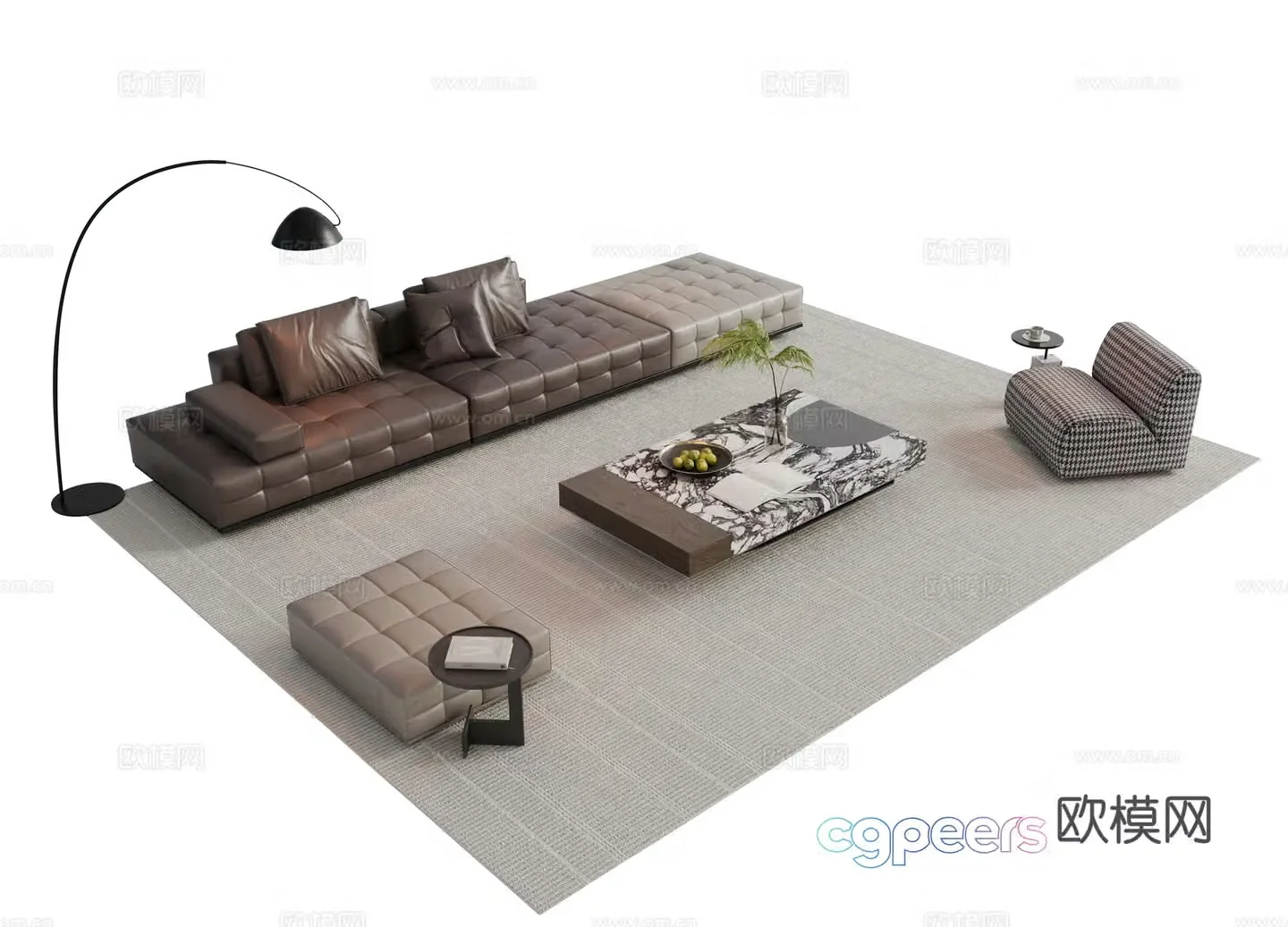 Italian sofa coffee table combination sofa 3D model