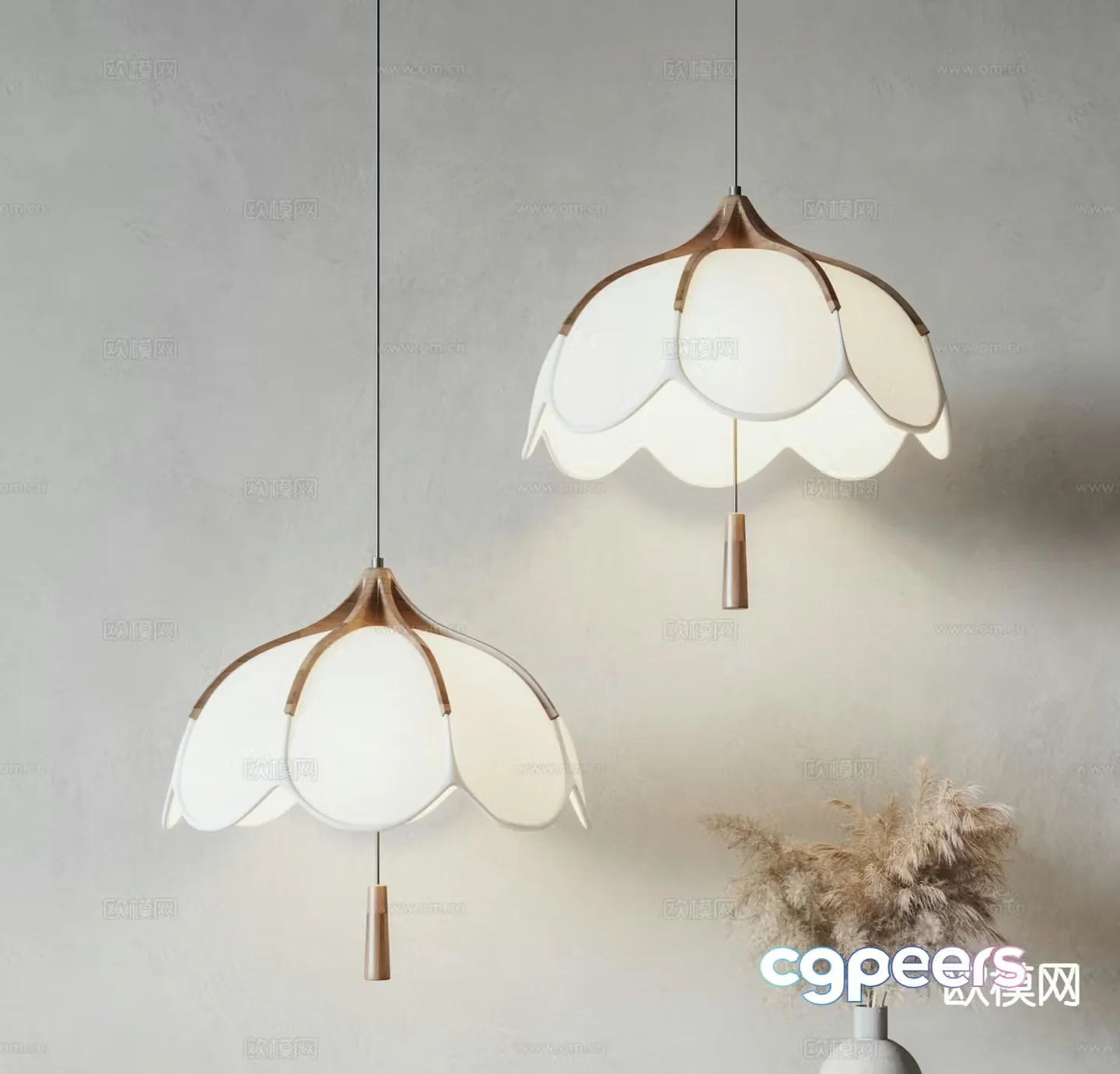 Cream style flower chandelier fabric chandelier 3d model