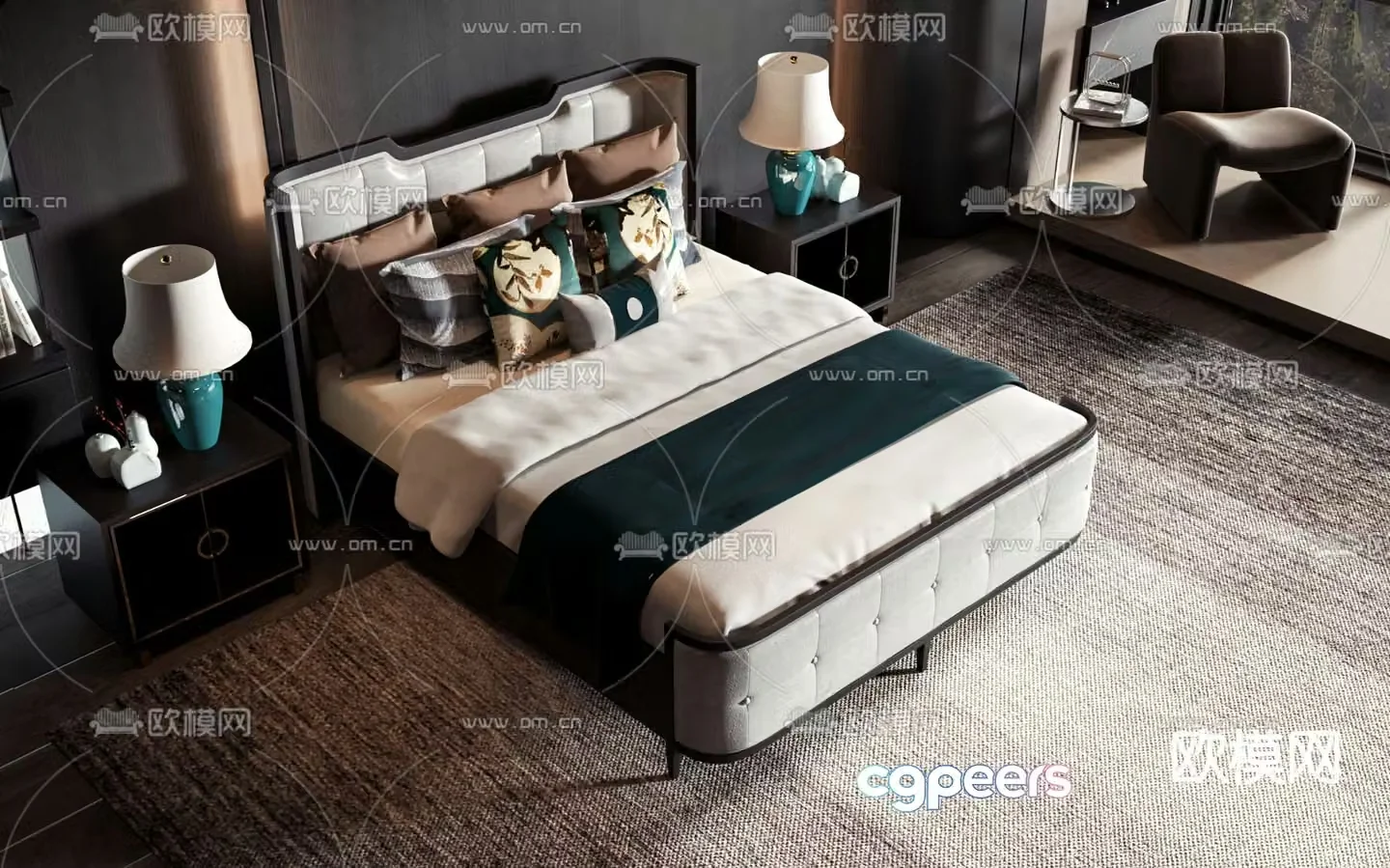New Chinese style double bed 3d model