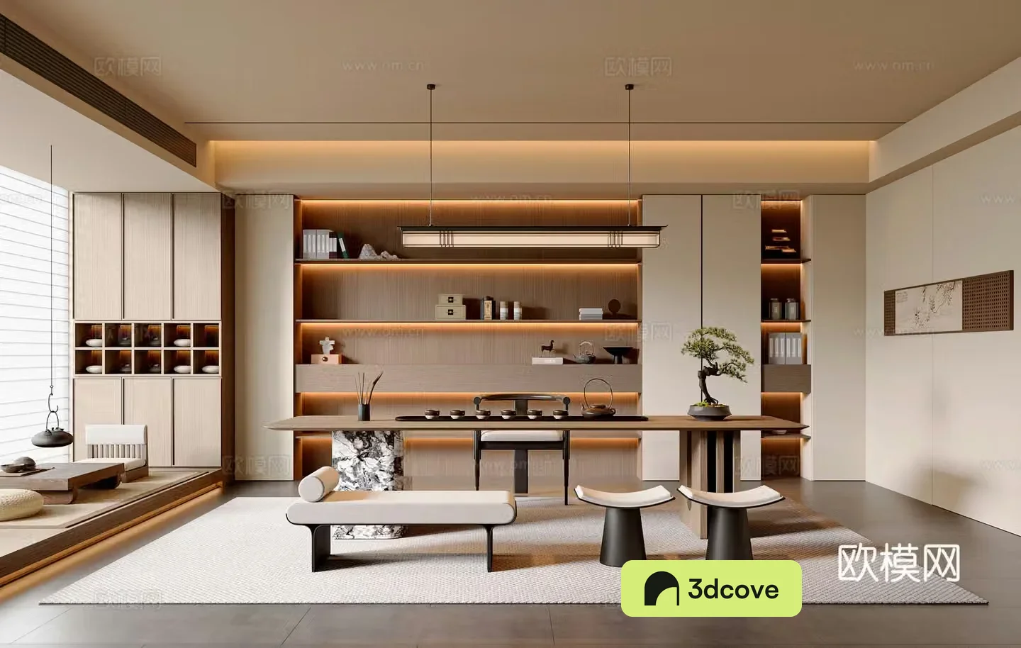 New Chinese style Chinese tea room tea table and chair combination tea room cabinet new Chinese style chandeliers tea room accessories ornaments