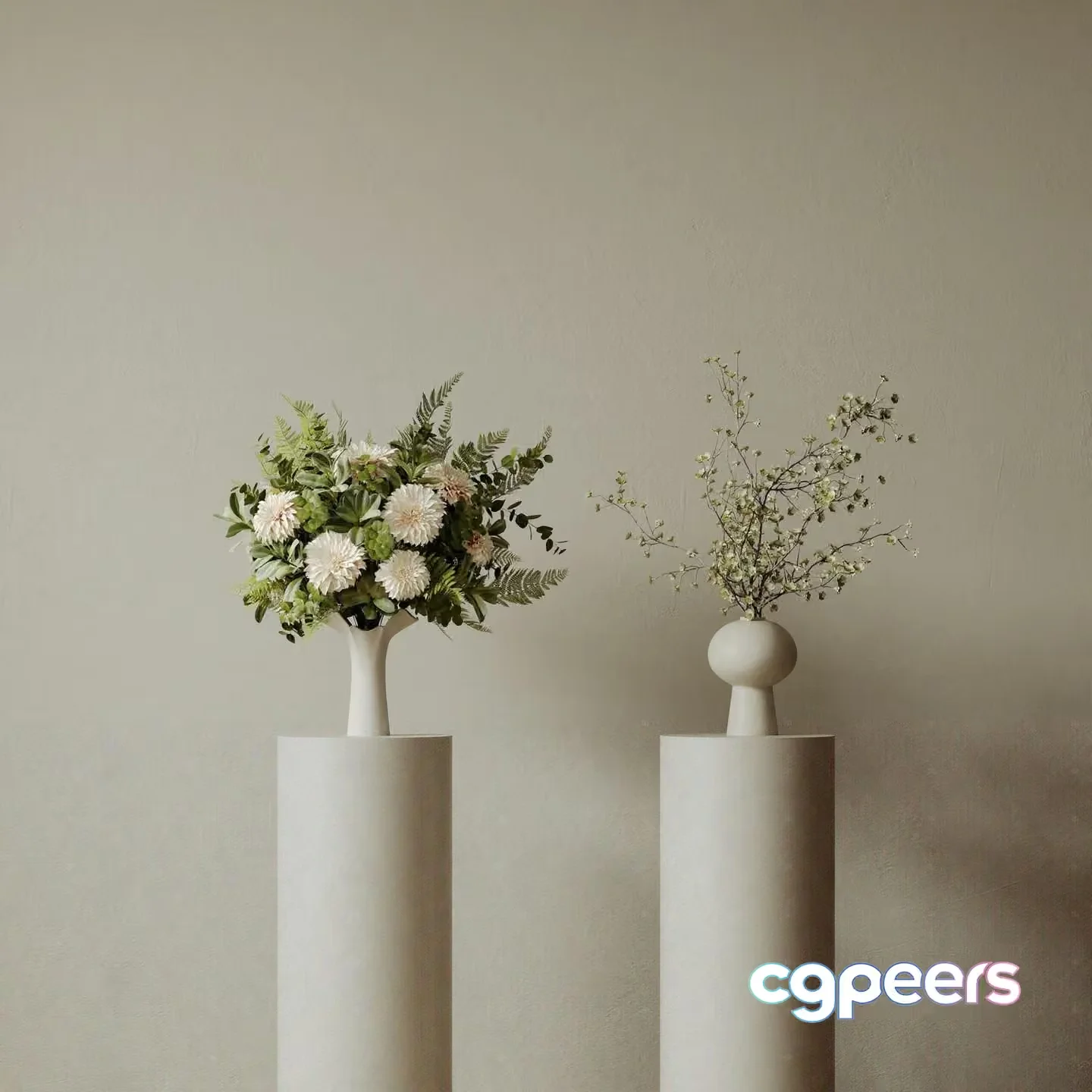 Modern White Vases 3D Model – 3464 – VRAY Render