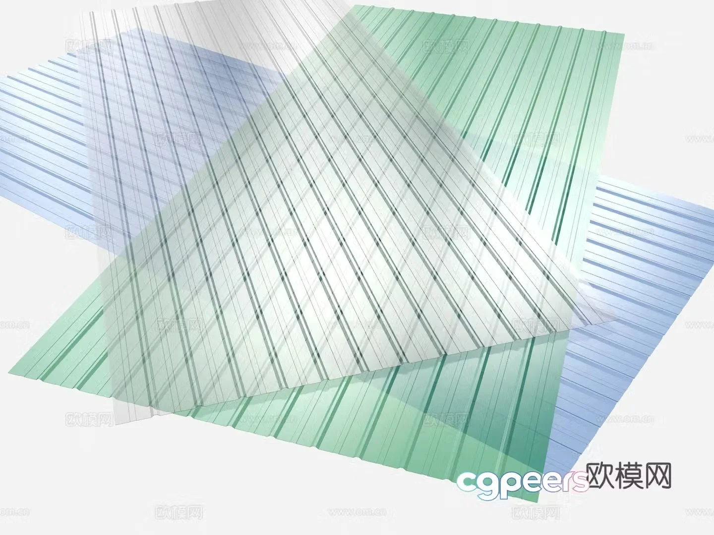 Modern color steel tiles transparent fiberglass transparent color steel tiles simple house roof iron tiles iron 3d model