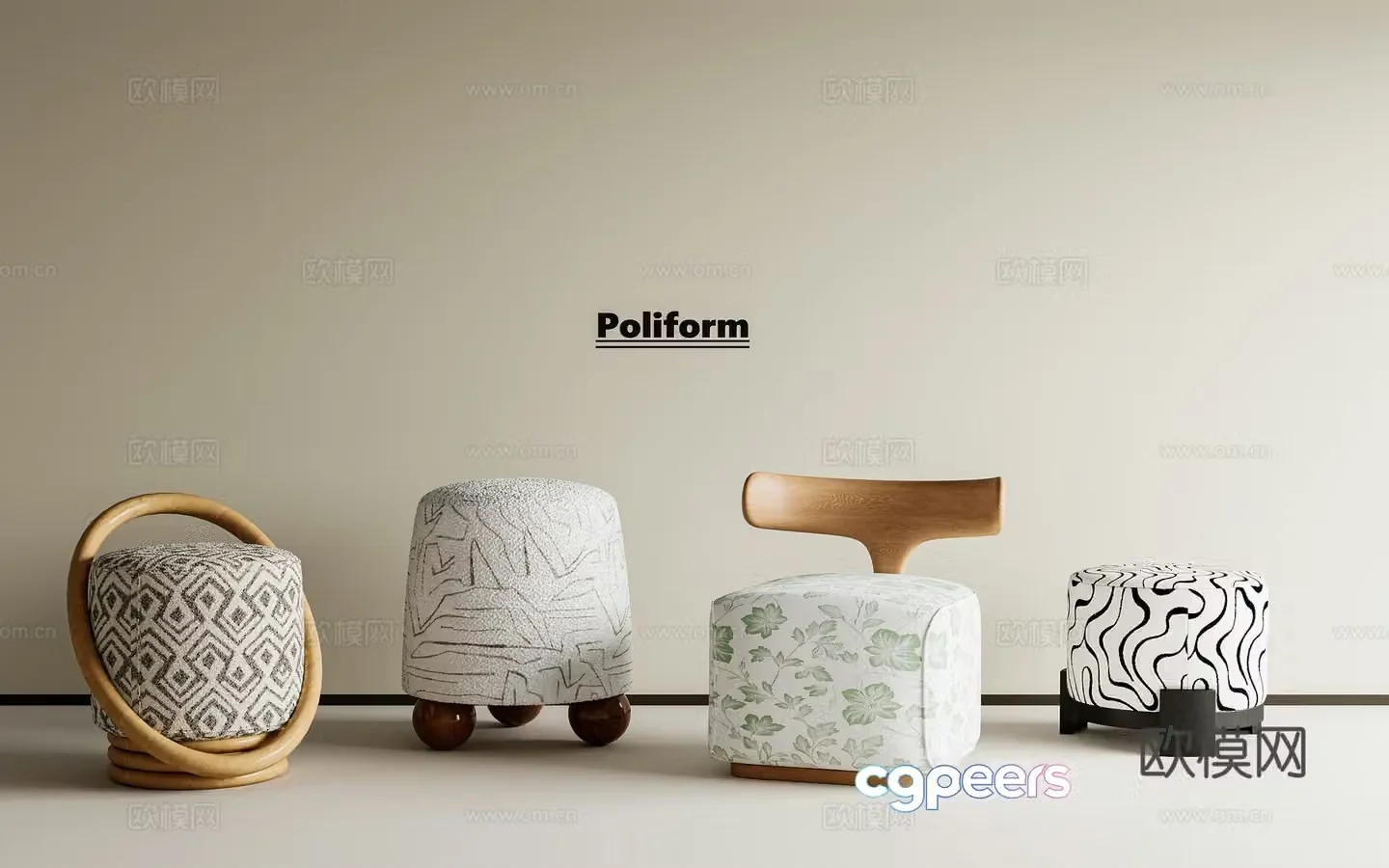 French stool medieval stool round stool makeup stool small stool shoe changing stool 3D model