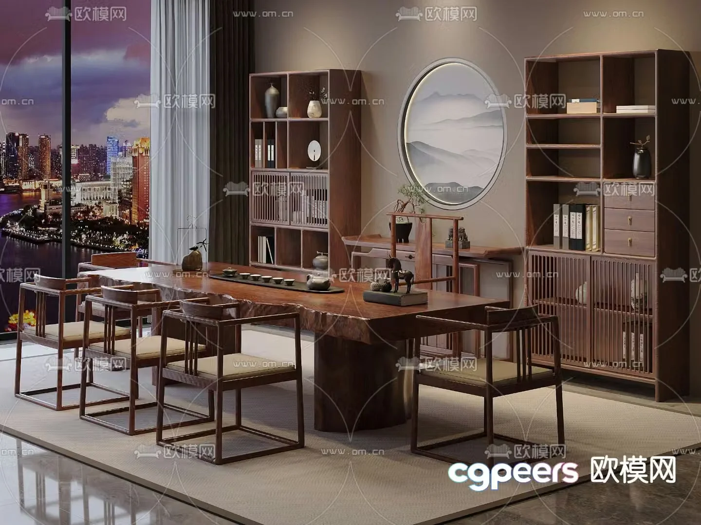 New Chinese style tea table and chairs tea table 3d model