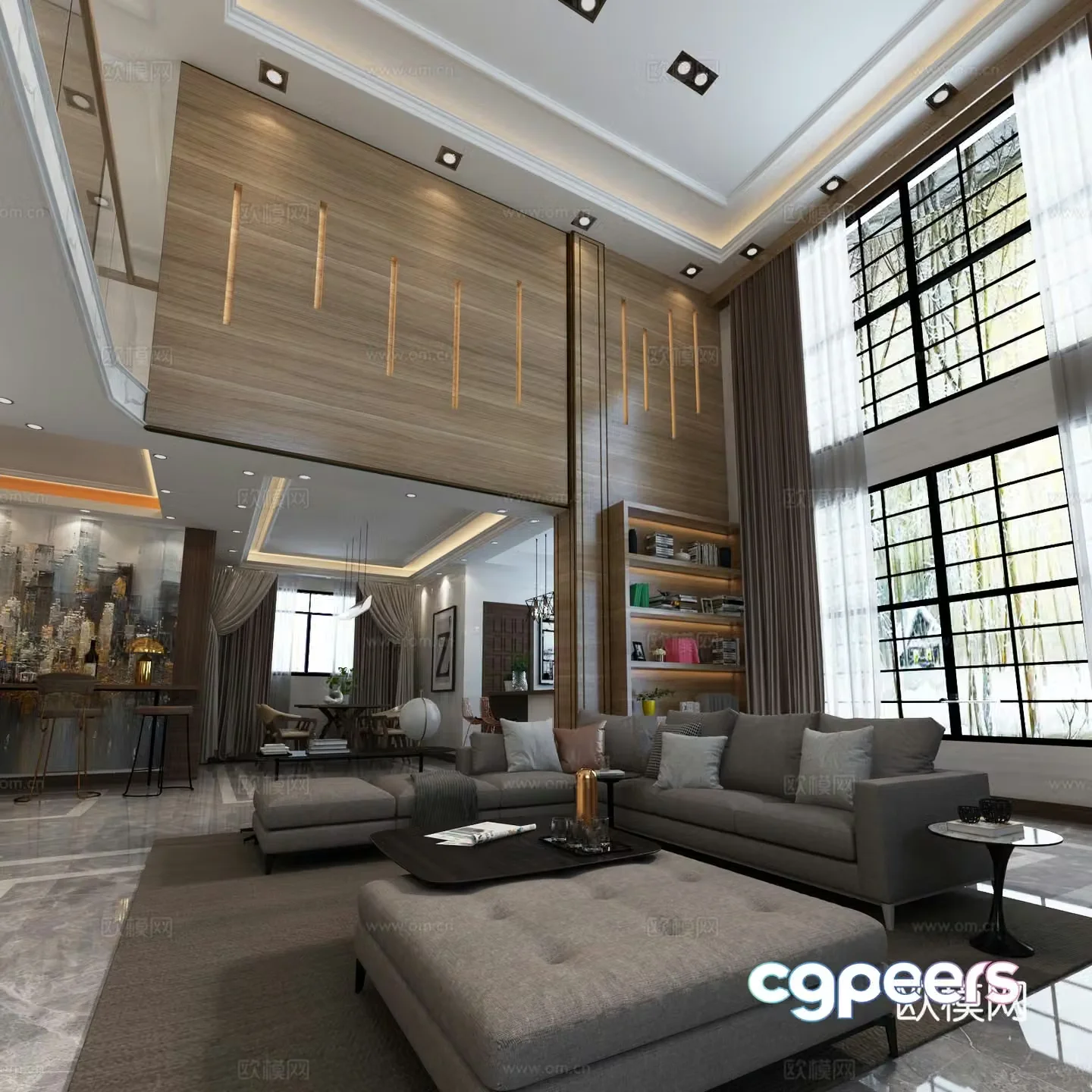 Modern villa living room dining room sofa coffee table chandelier TV cabinet side cabinet dining table chair 3d model
