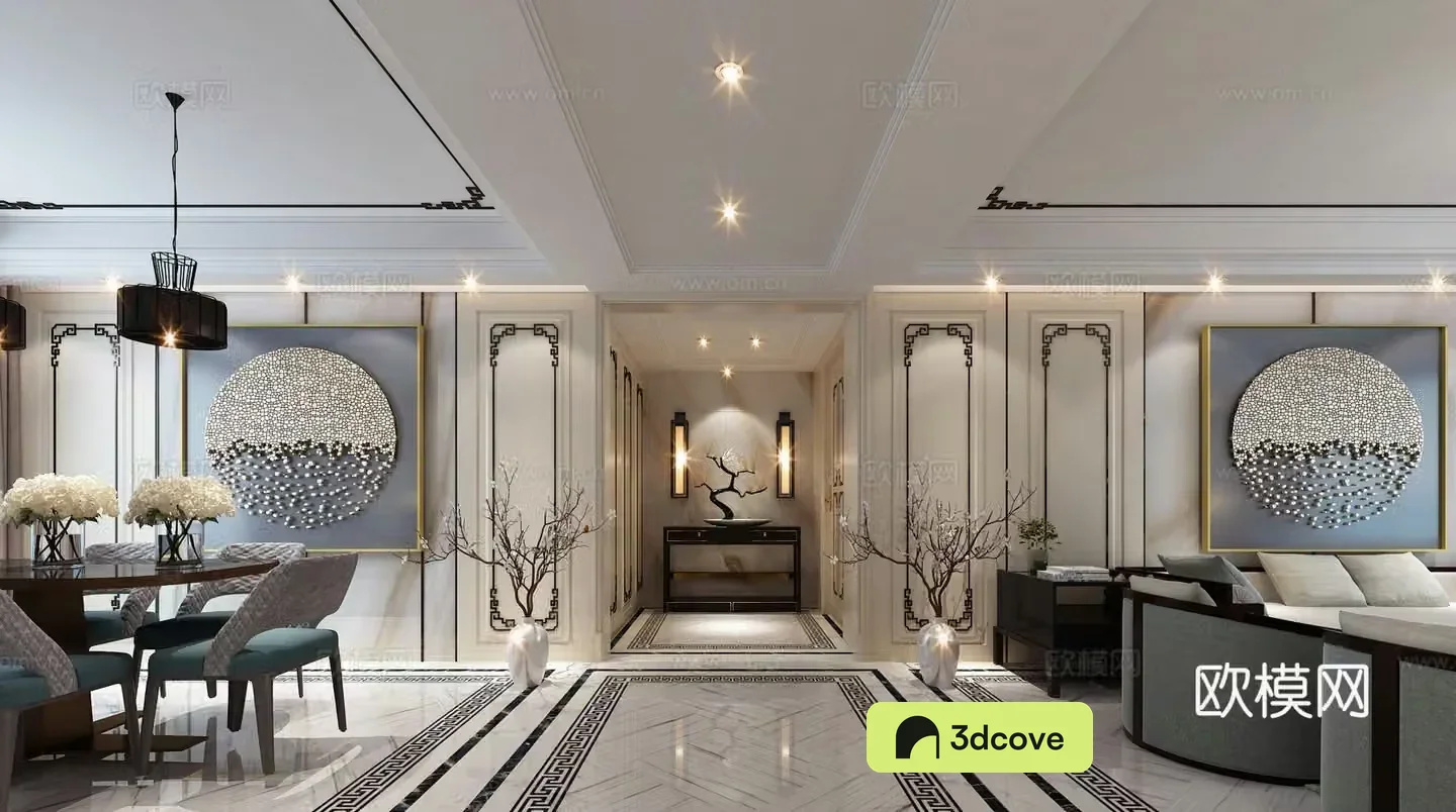 New Chinese style living room and dining room sofa coffee table chandelier dining table and chair