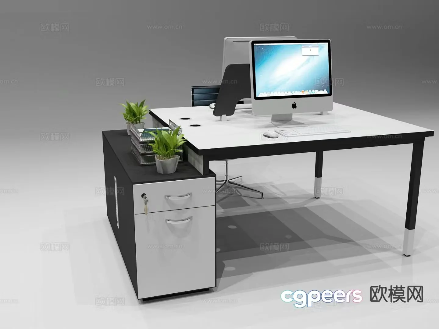Modern card space desk staff desk 3D model