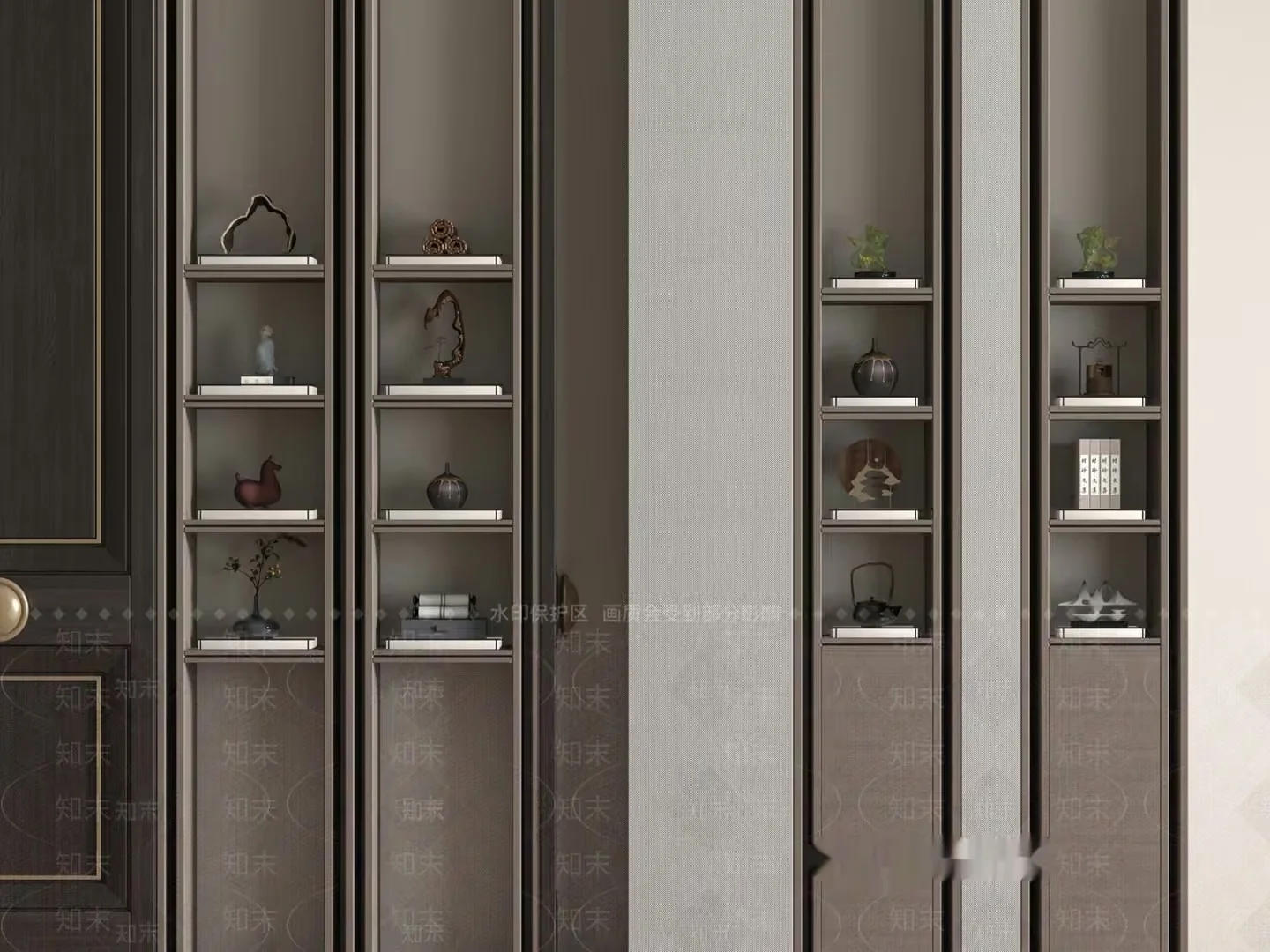 Modern Asian-Inspired Shelving Unit 3D Model – 11731 – VRAY Render
