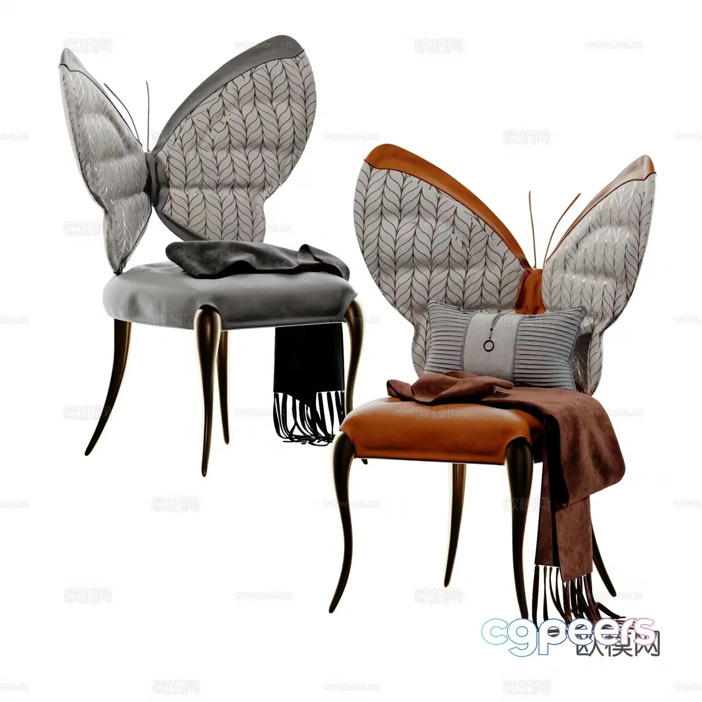 Modern light luxury butterfly dining chair casual chair 3d model
