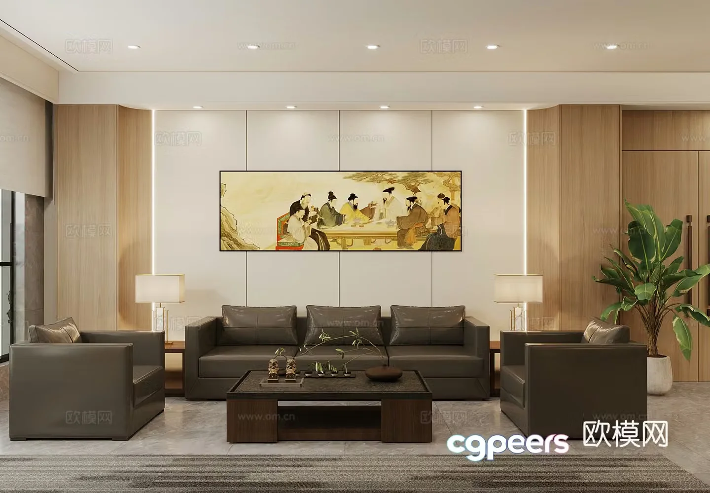 New Chinese style reception room negotiation room 3D model