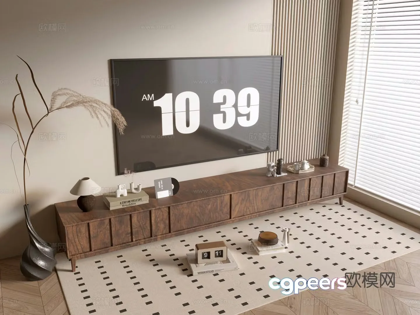 Wasabi Middle Style Side Cabinet Simple TV Cabinet Side Cabinet Chest Cabinet Low Cabinet Overall Cabinet Side Cabinet 3D Model