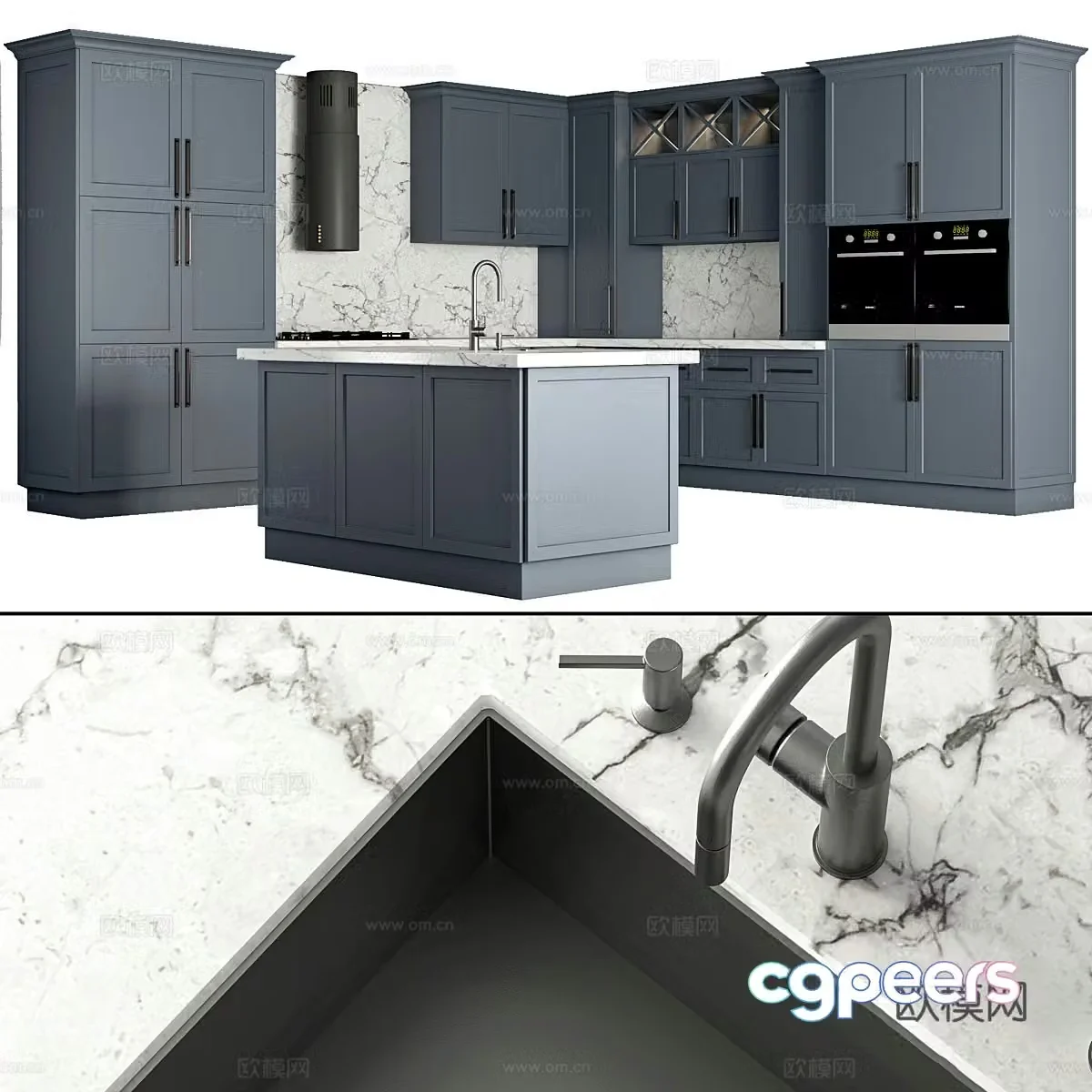 Open kitchen cabinets kitchen island kitchen utensils kitchen supplies stove oven water dragon 3d model