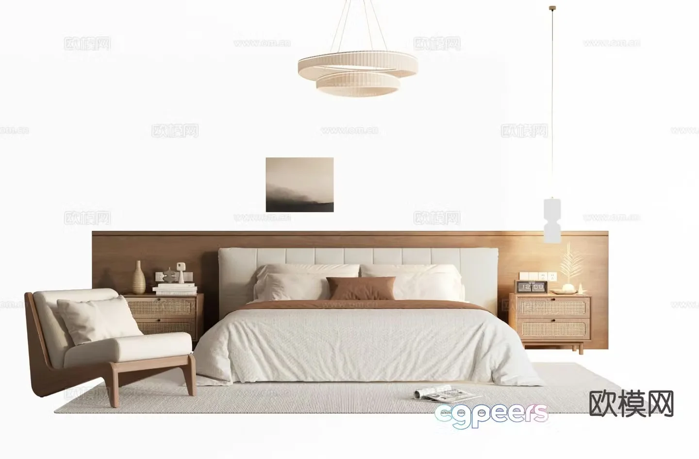 Wabi-sabi style double bed 3d model