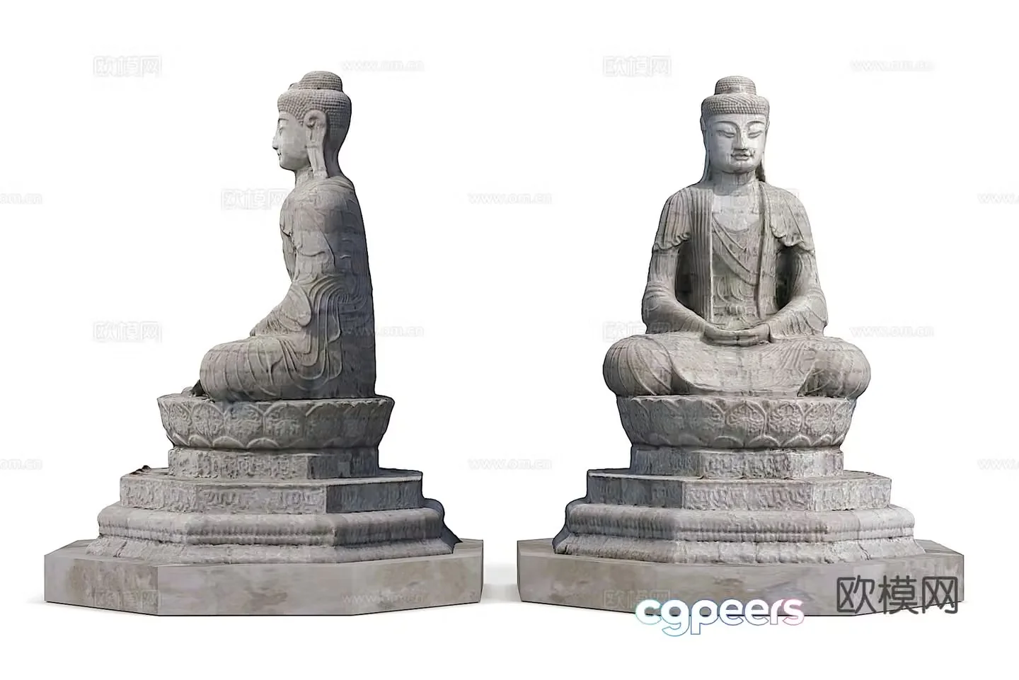 Buddha statue stone sculpture 3d model
