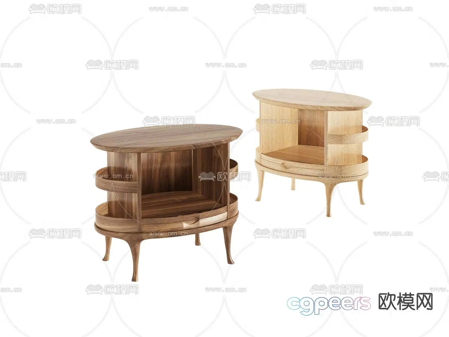 Solid wood bedside table 3D model