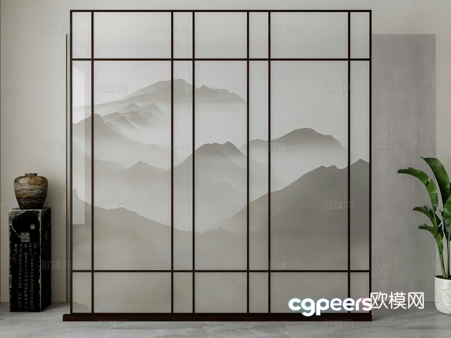 New Chinese style partition screen 3D model