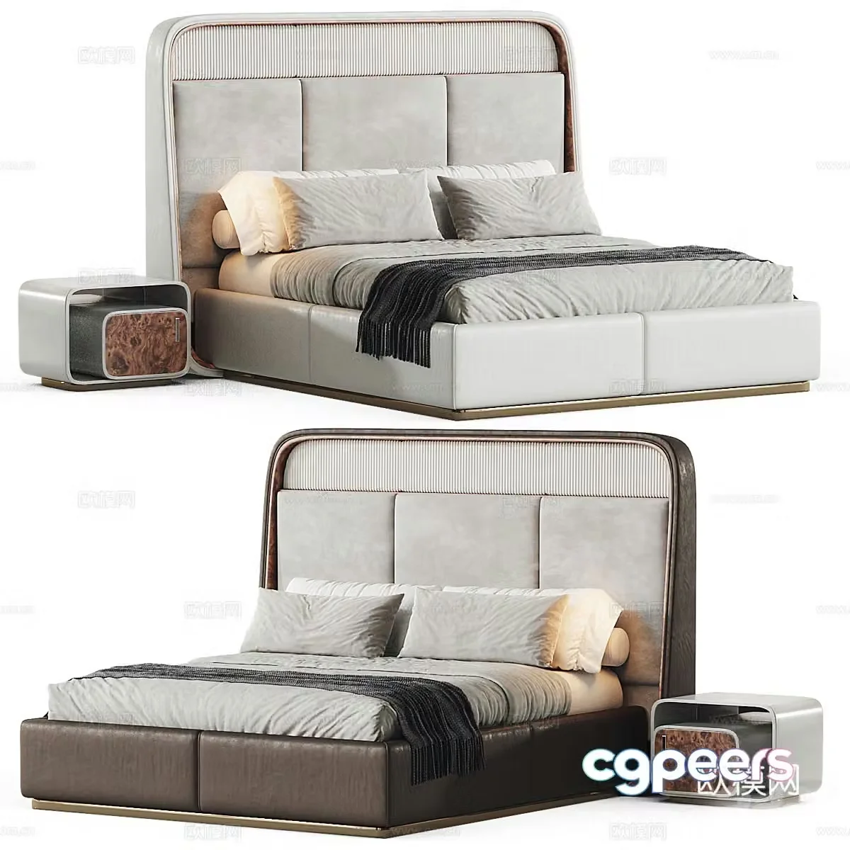 New Chinese style light luxury fabric double bed 3D model