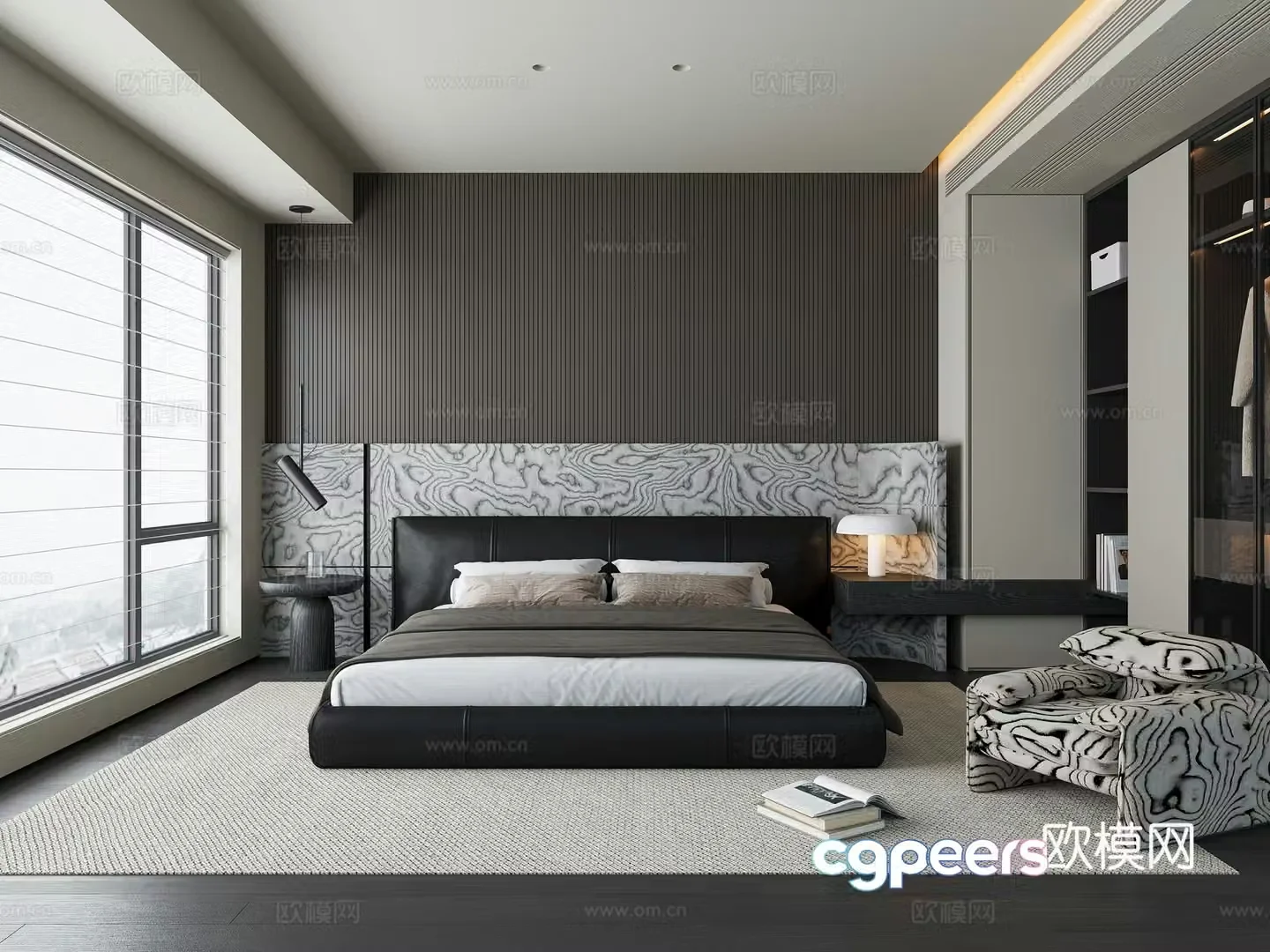 Modern bedroom Italian bedroom Double bed Wardrobe Single sofa 3d model