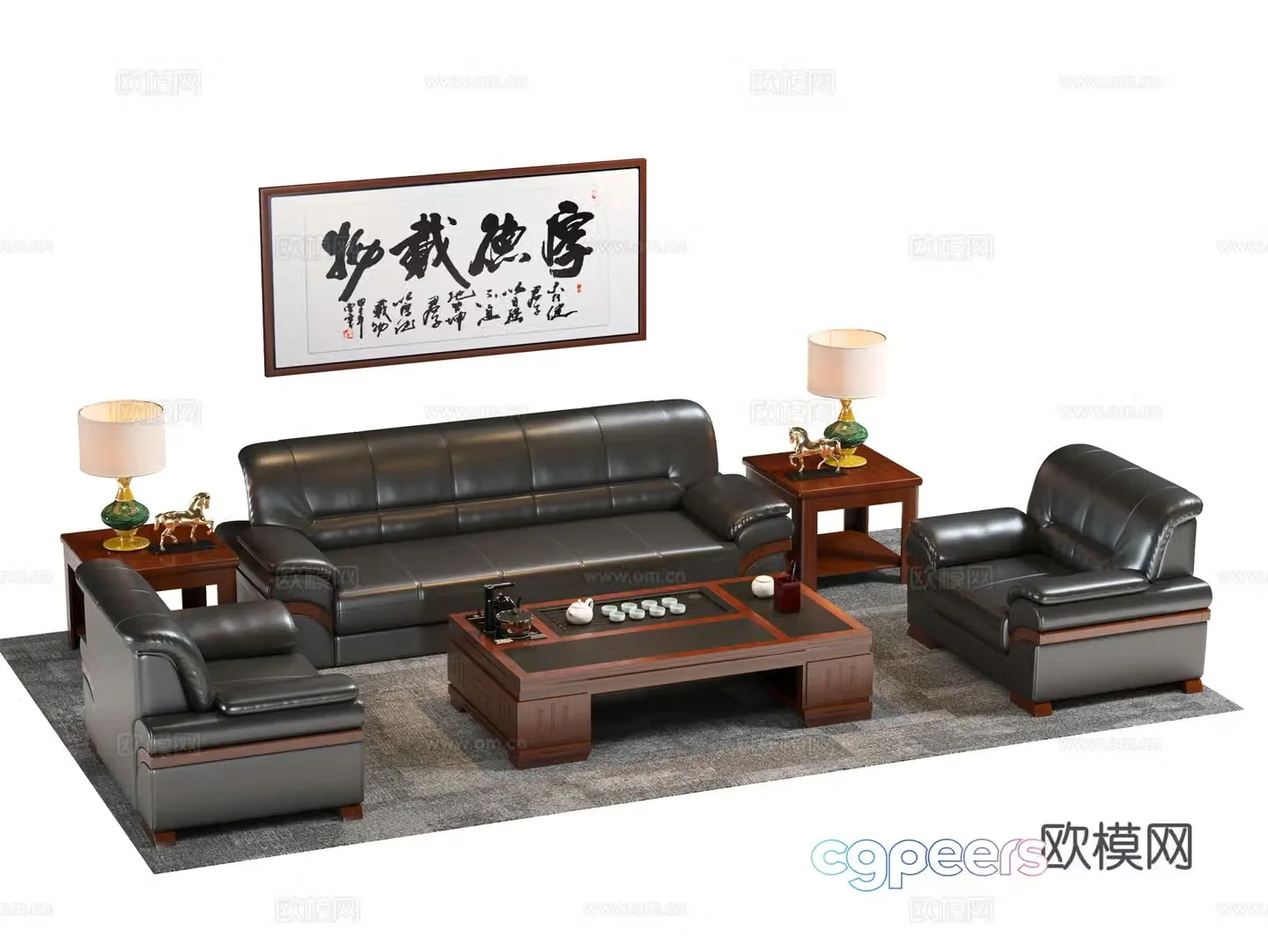 New Chinese-style public institutions office sofa coffee table combination modern business sofa public institutions sofa 3D model