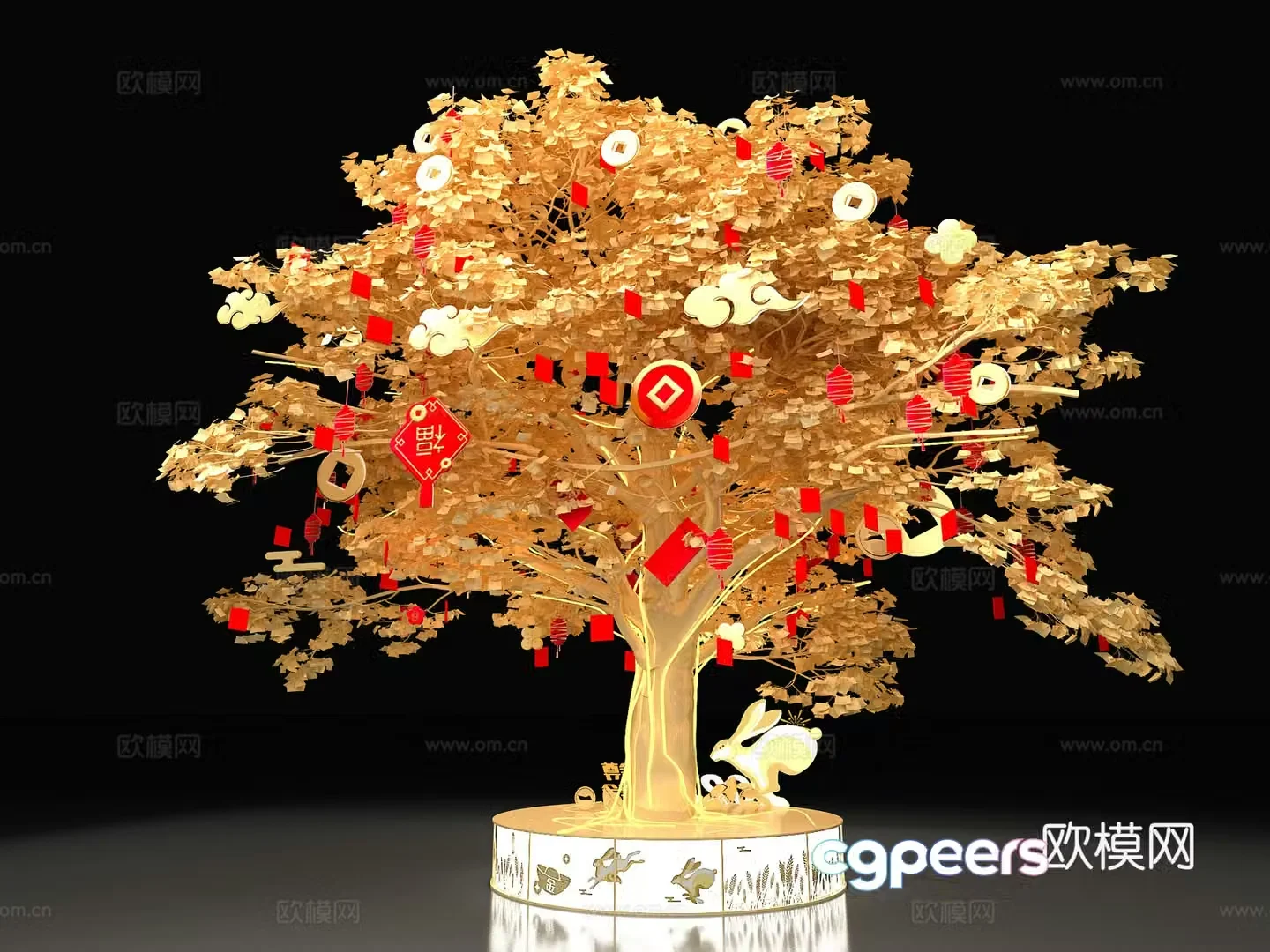 Red envelope ingot tree New year fortune tree New year beauty red envelope tree New year decoration Golden tree 3d model