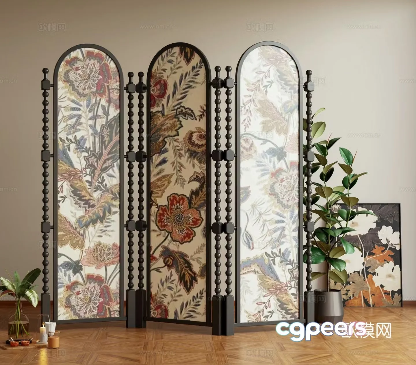 French retro folding screen 3d model