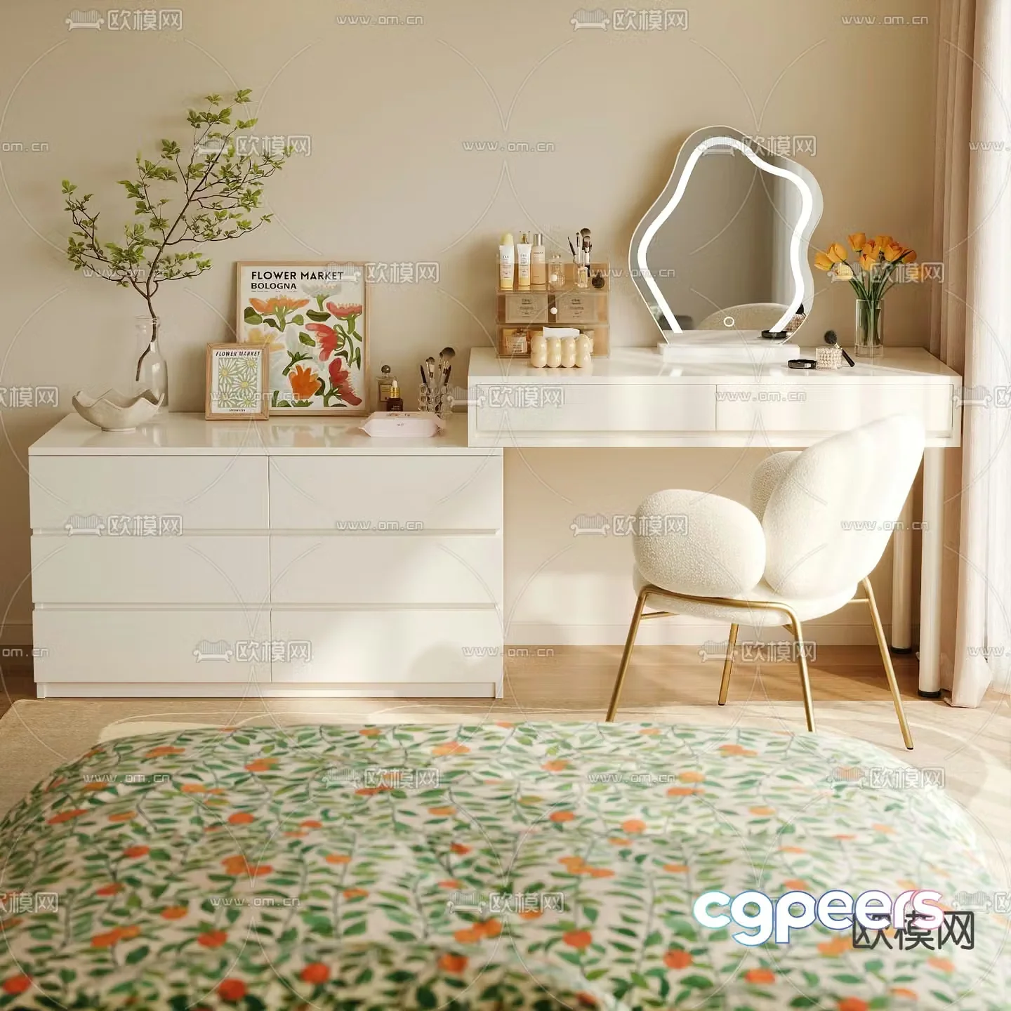 Cream style cupboard dresser 3d model