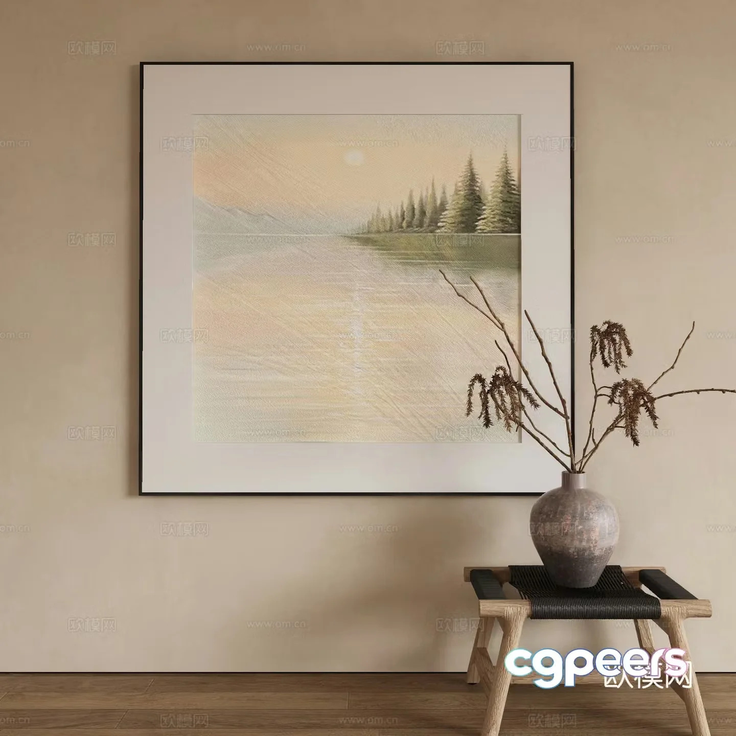 Modern oil painting landscape painting decorative painting 3d model