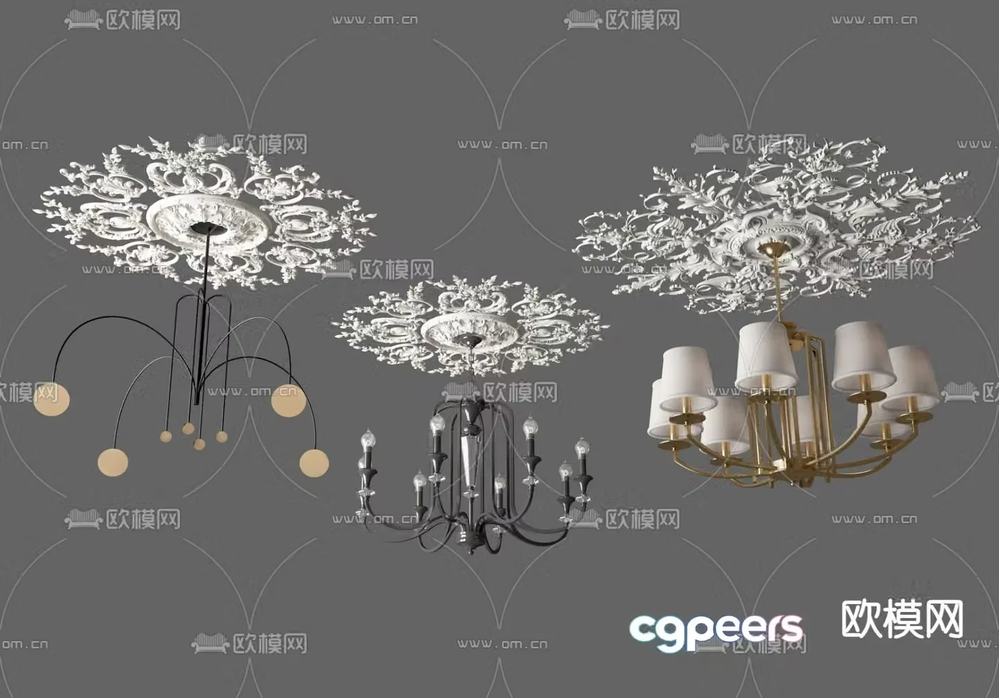 French chandelier lamp panel plaster carving 3d model