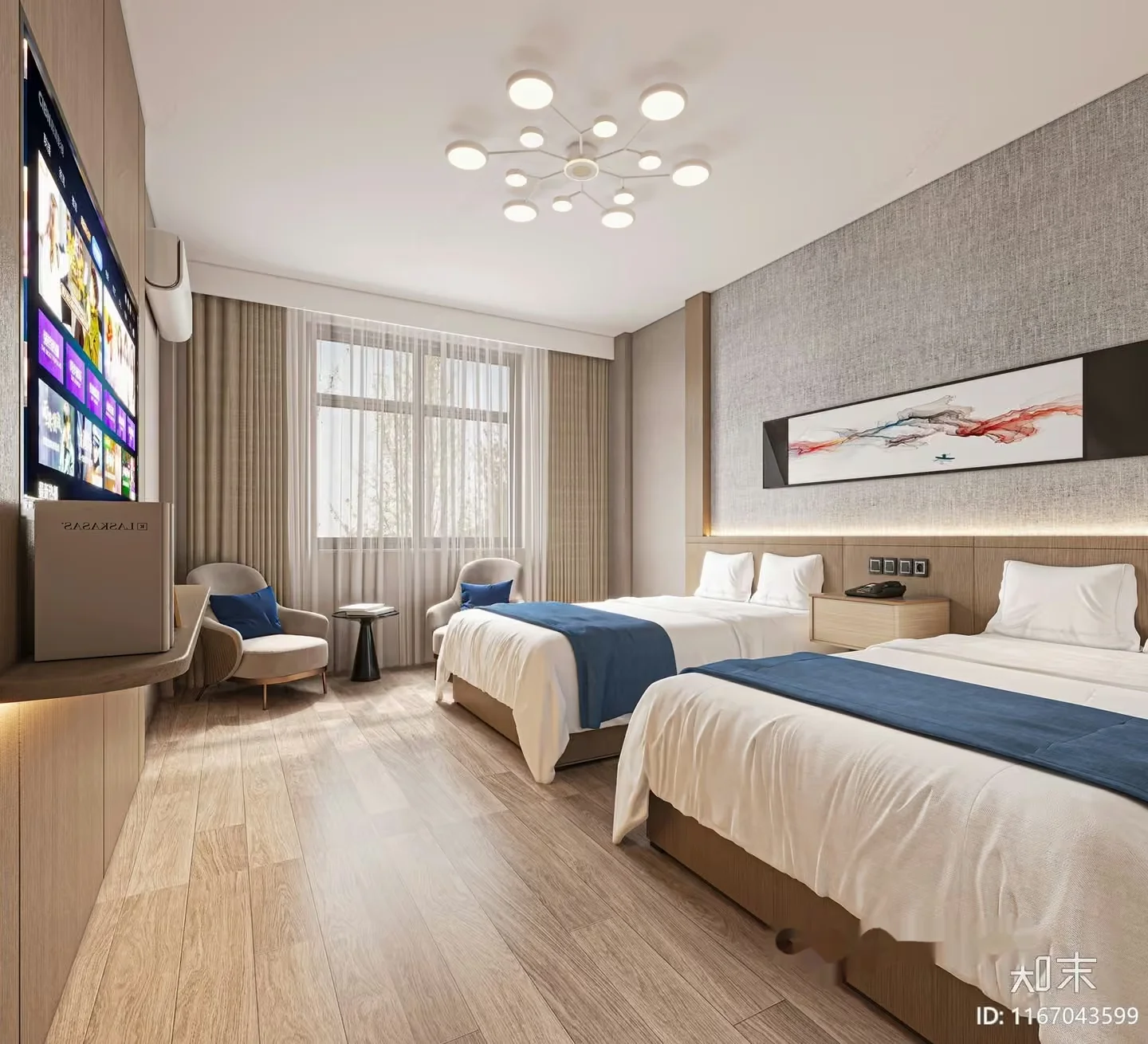 A Hotel Room With Two Beds 3D Model – 12873 – CORONA Render
