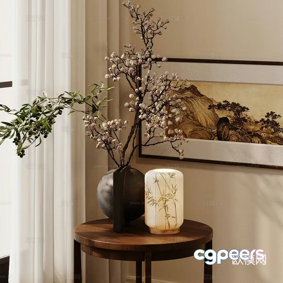 New Chinese Zen flower art medieval potted plants Wasabi flower art Wasabi plant ornaments 3D model