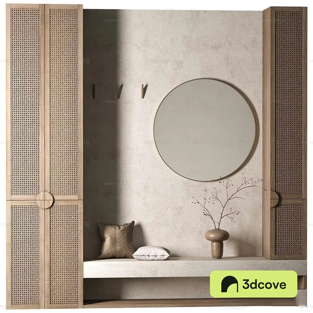 New Chinese style Wasabi Entrance Shoe Cabinet 3D Model