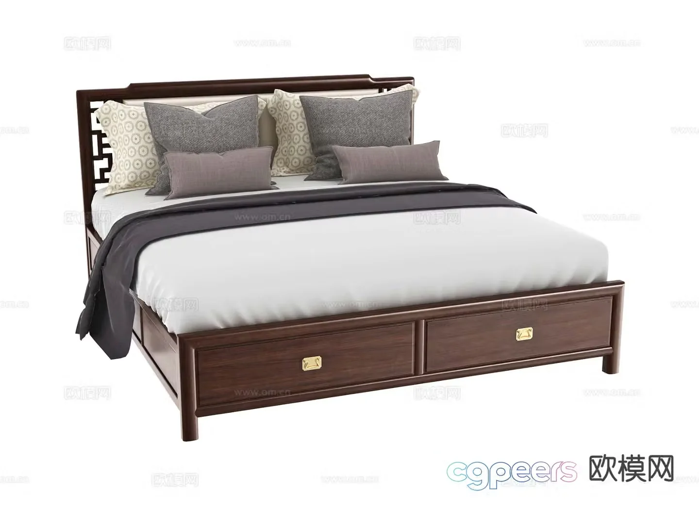 New Chinese style double bed 3d model