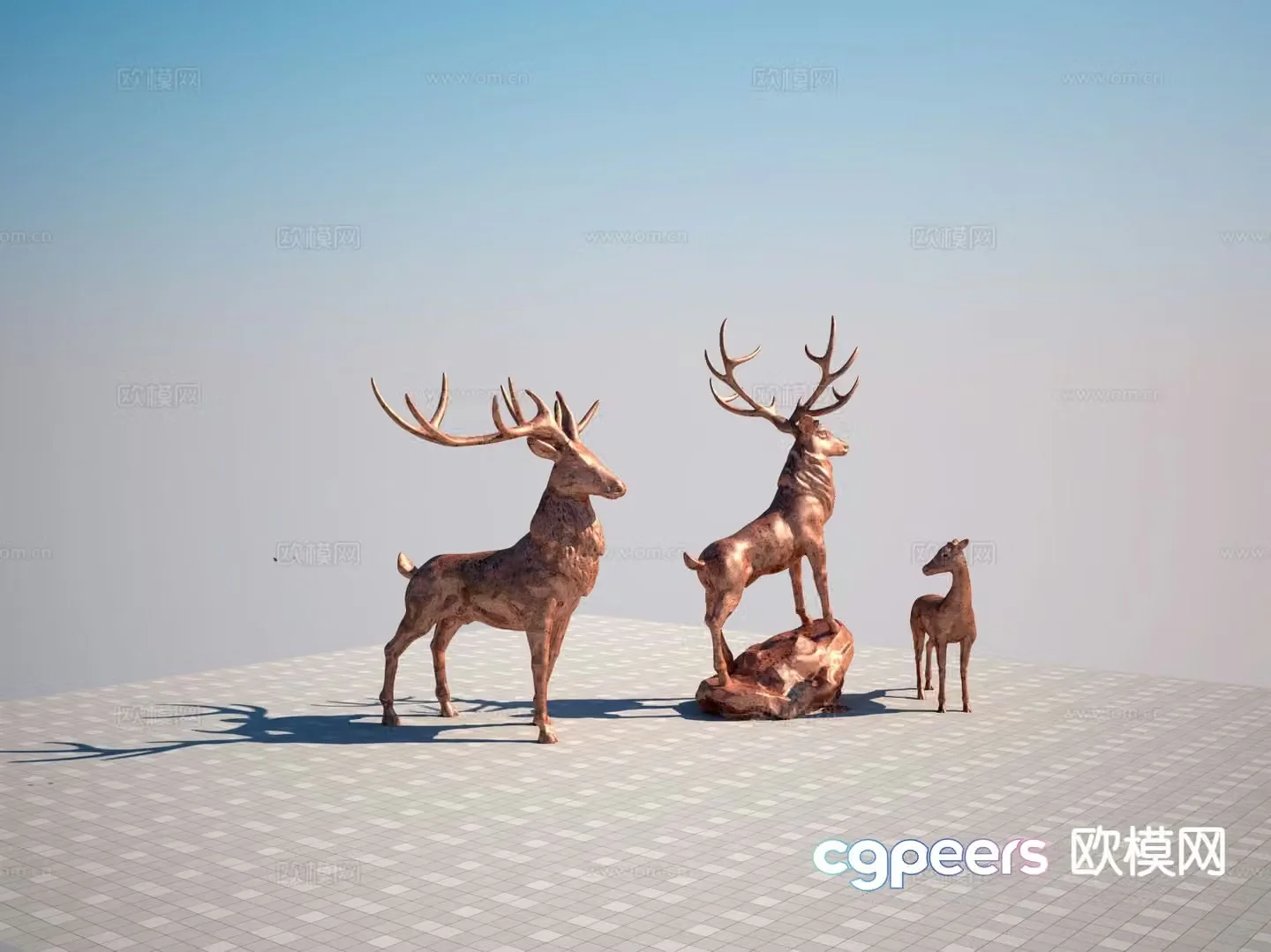 Deer sculpture square sculpture 3d model