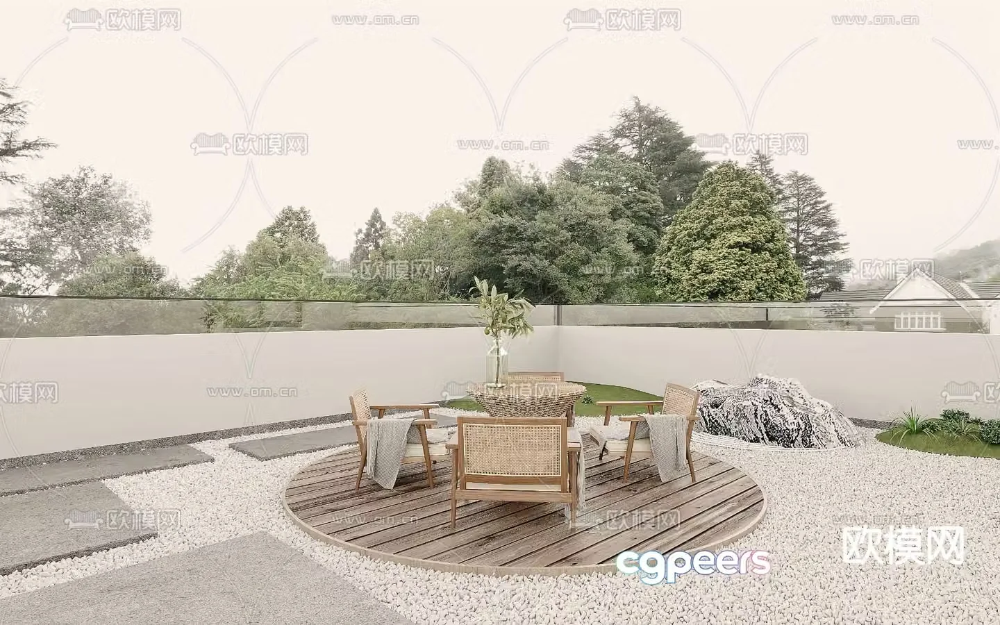 Modern roof garden rooftop balcony 3d model