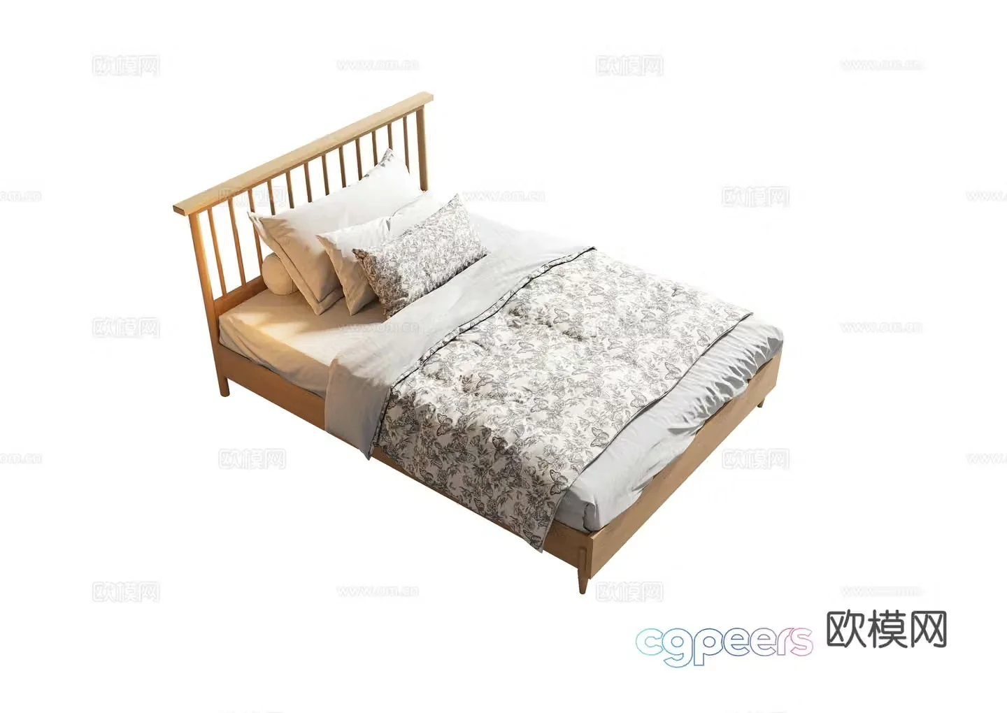 Log single bed 3d model