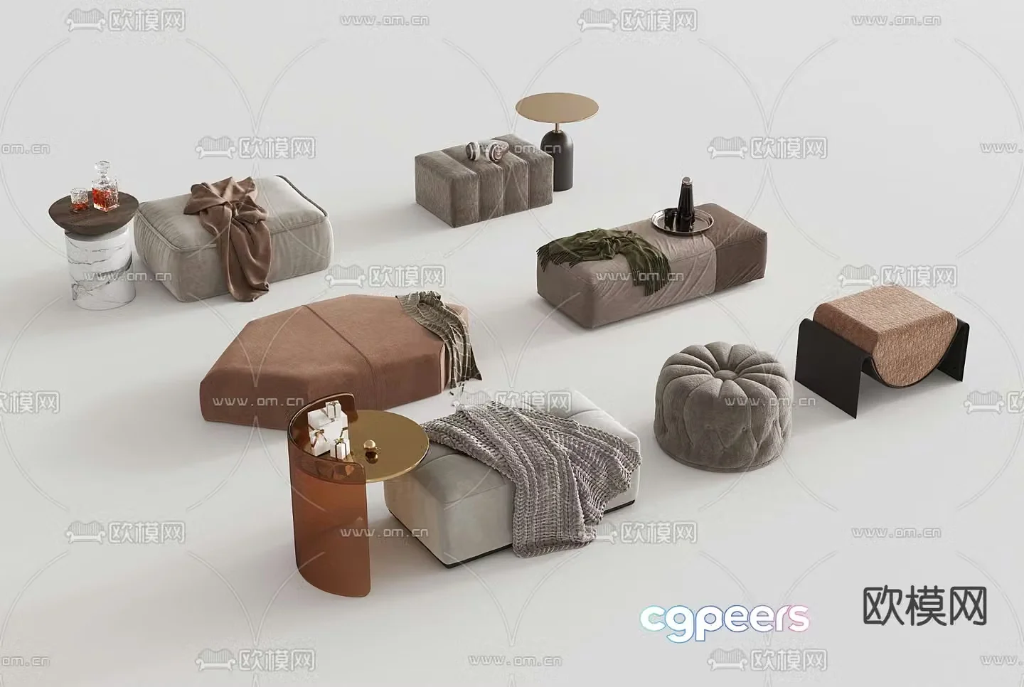 Sofa stool bed end stool shoe changing stool 3D model
