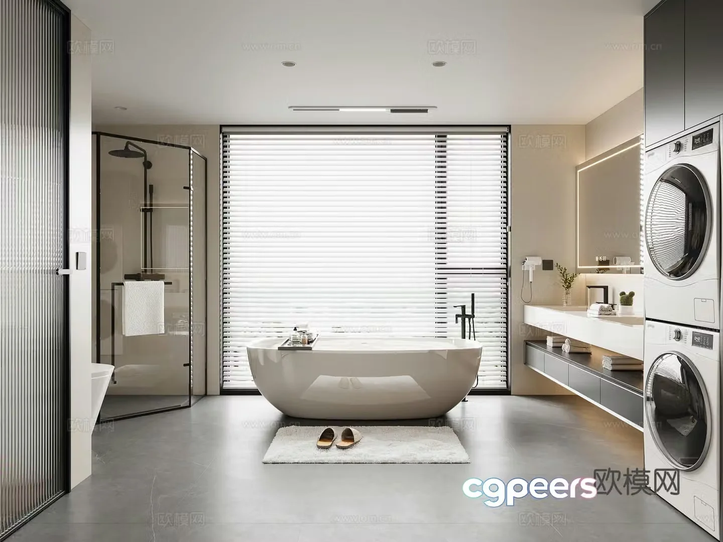 Modern bathroom Villa bathroom Bathtub Linear bathroom heater Shower room partition 3D model
