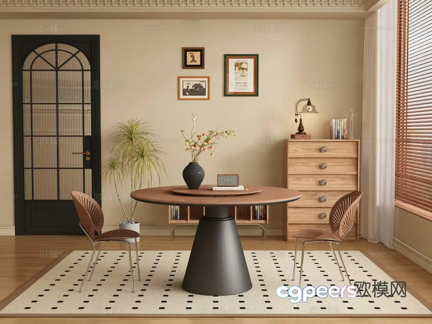 Medieval style round dining table and chairs 3D model
