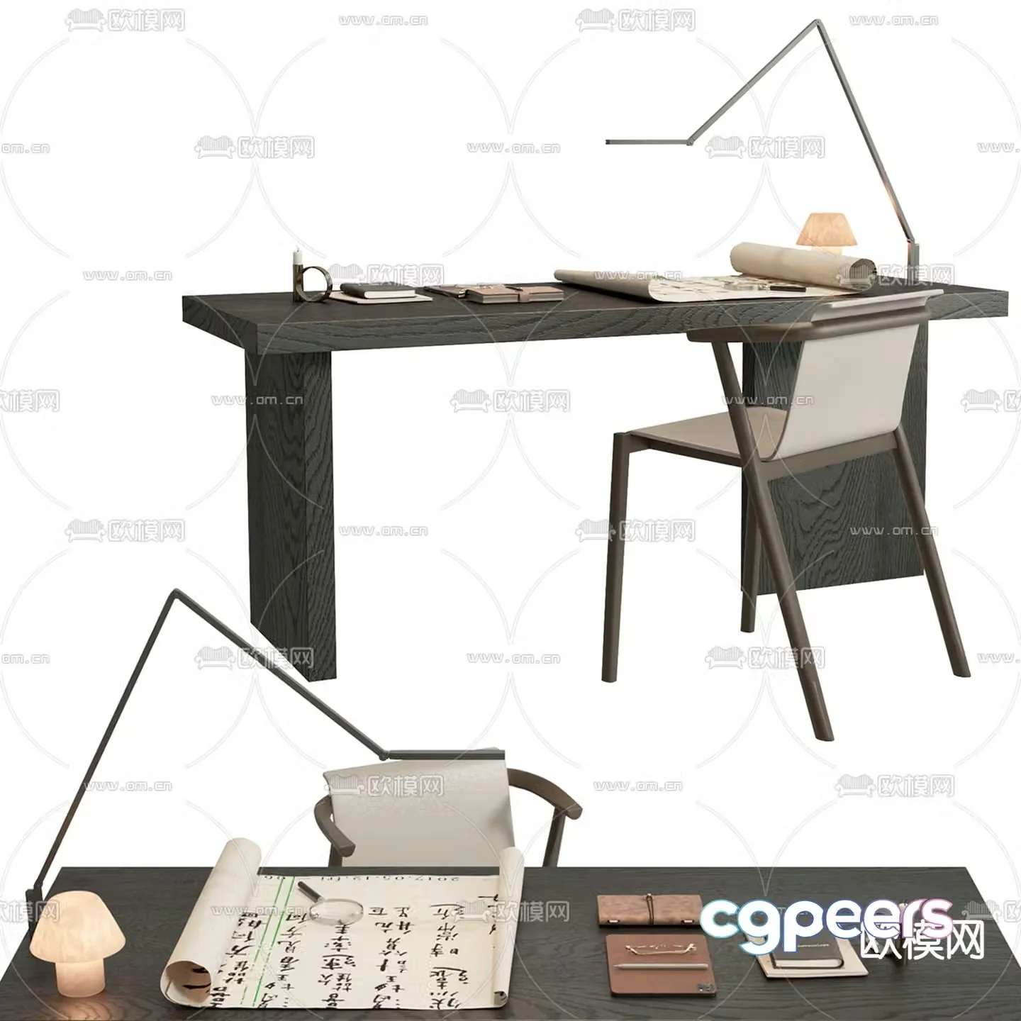 Poliform new Chinese style desk writing desk desk 3d model
