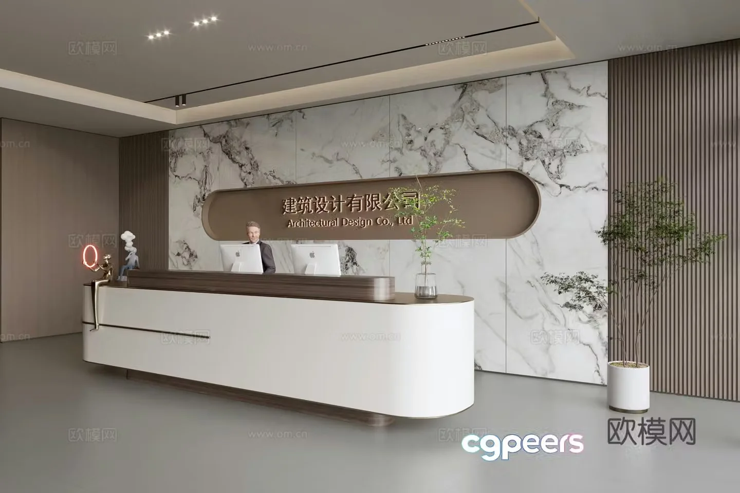 Modern company front desk reception area bar reception desk service desk company front desk background 3D model