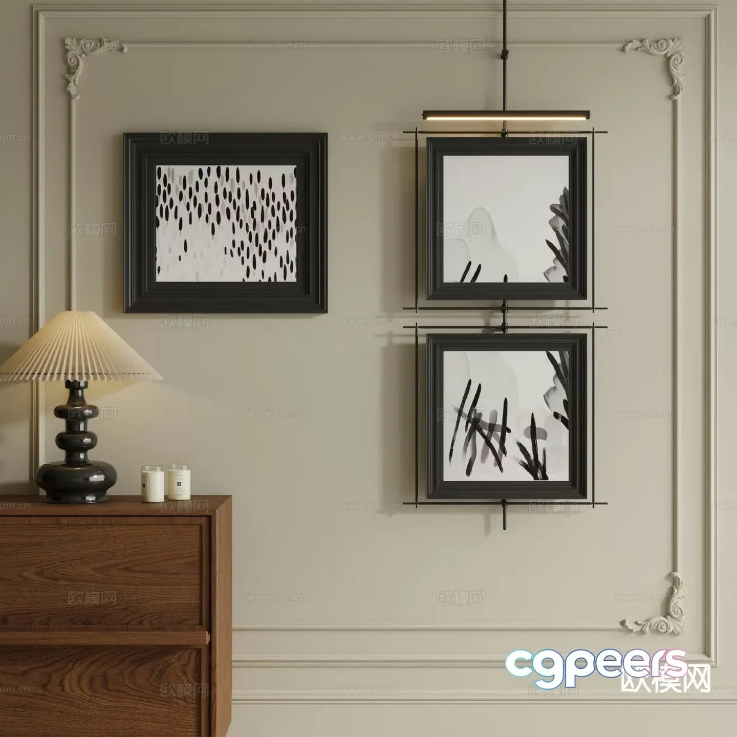 Medieval style hanging painting black and white painting decorative painting 3d model