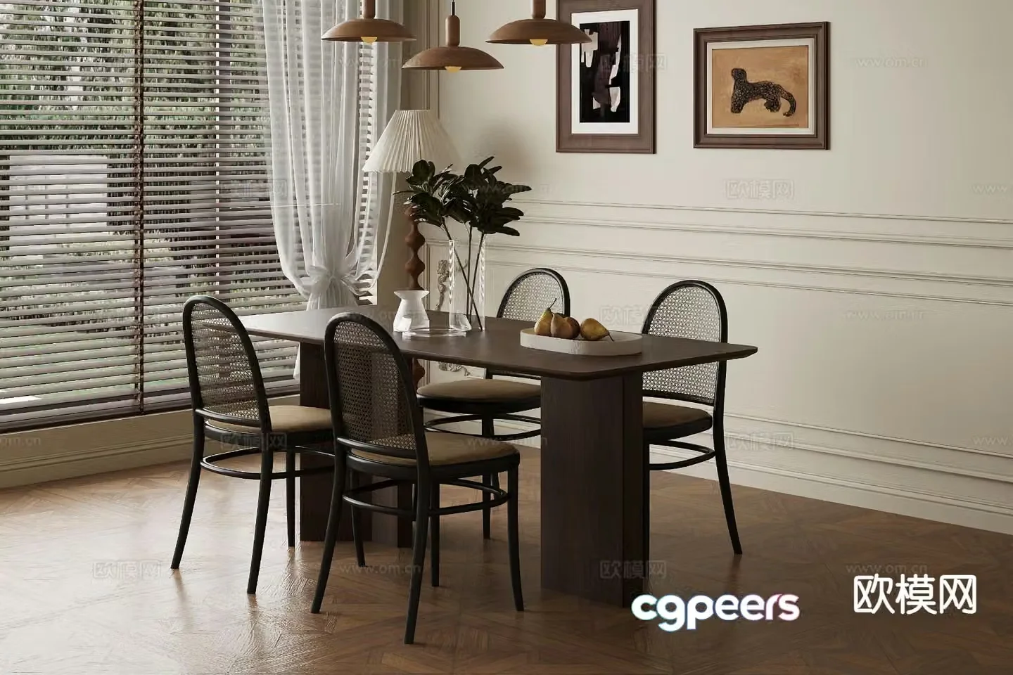 Medieval style dining table and chairs bar dining table 3D model