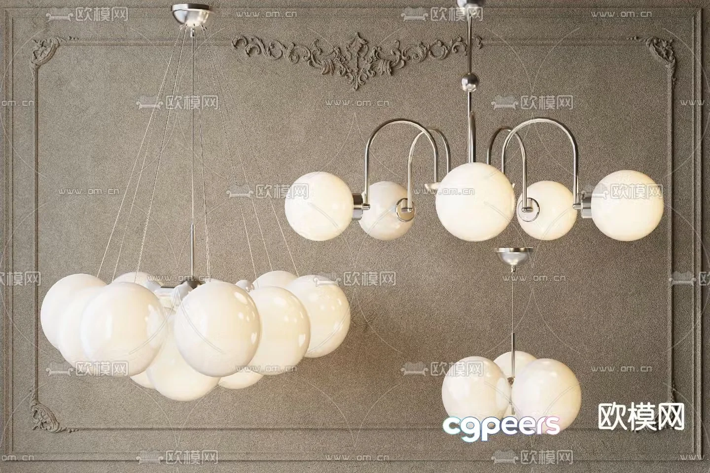 Cream style chandelier hall chandelier 3d model