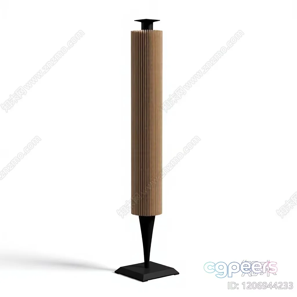 A Floor Lamp With A Black Base And A Light-Brown Pleated Shade 3D Model – 4979 – VRAY Render